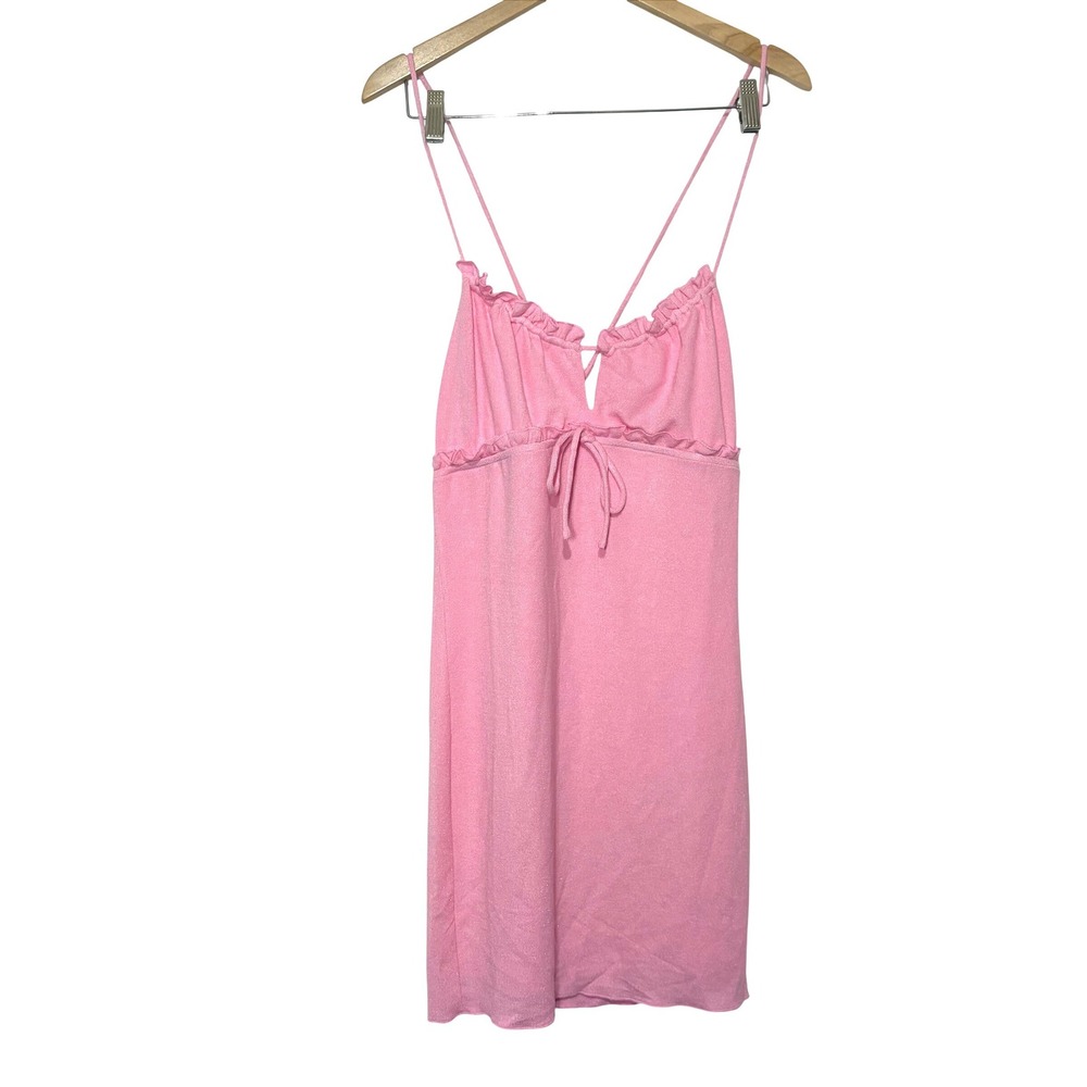Sky to‎ Moon Pink Mini Dress Ruffle Tie Back SM-D20090A Womens Large
